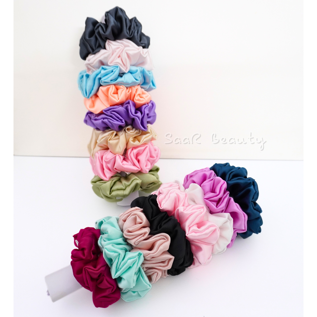 Japanese Silk Satin Scrunchie Combo with Hair Tight Saar Beauty Pouch – Perfect Hair Accessory Gift