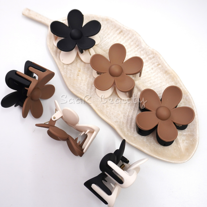 Large Floral Hair Claw Clip - Stylish Flower Design in CoffeeTones