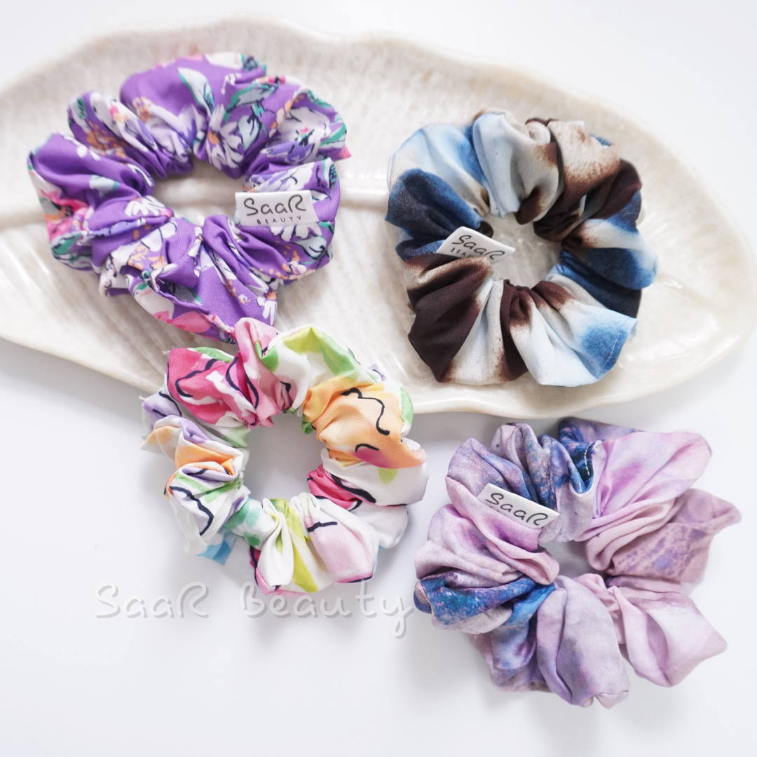 Soft Cotton Printed Multicolor Medium Scrunchies Combo of 4