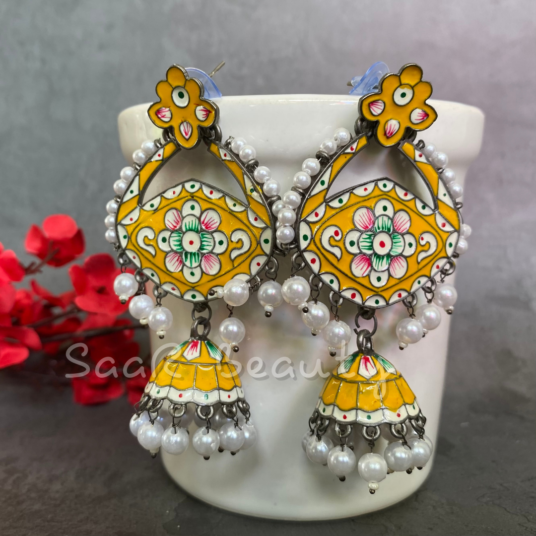 MEENAKARI MADHAVI JHUMKA - YELLOW