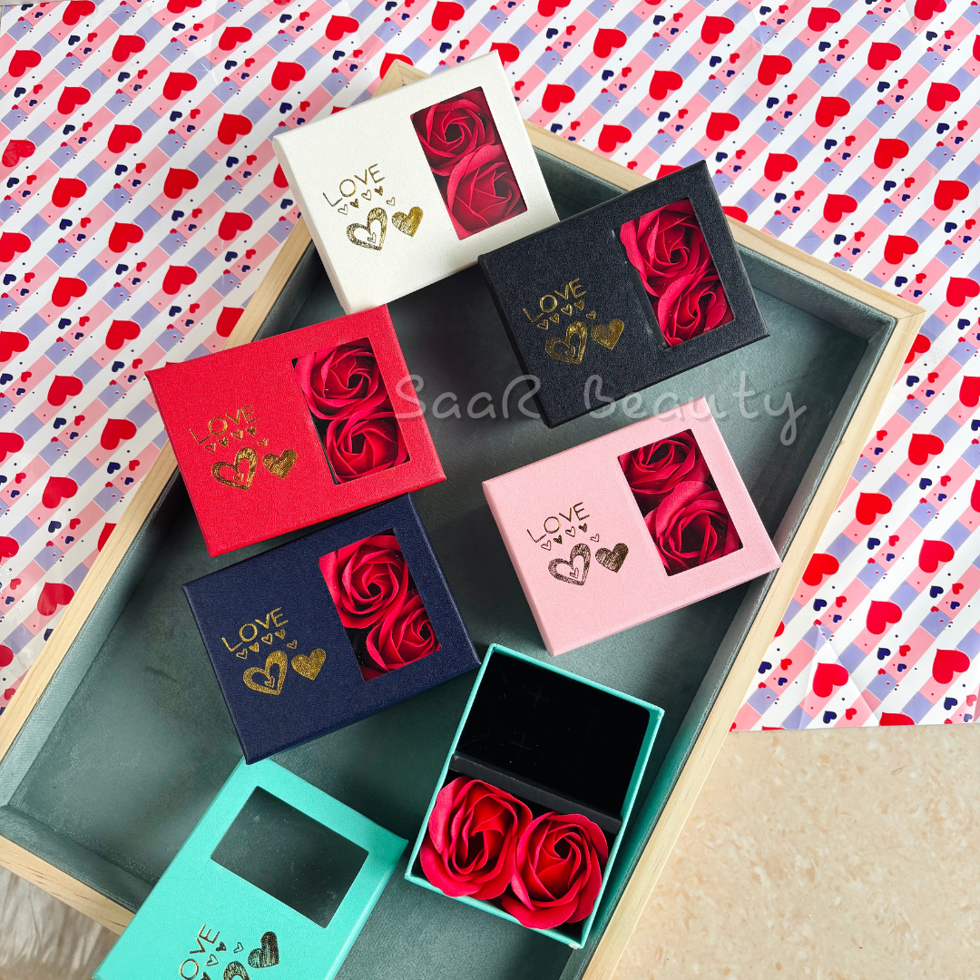 SaaR Beauty Valentine’s Gift Box – Elegant multipurpose gifting box with artificial roses, a transparent window, and gold &quot;LOVE&quot; embossing, perfect for special occasions.