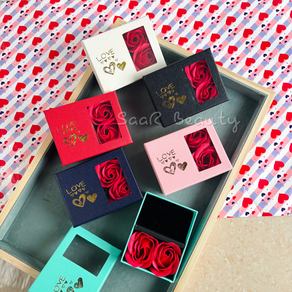 SaaR Beauty Valentine’s Gift Box – Elegant multipurpose gifting box with artificial roses, a transparent window, and gold "LOVE" embossing, perfect for special occasions.