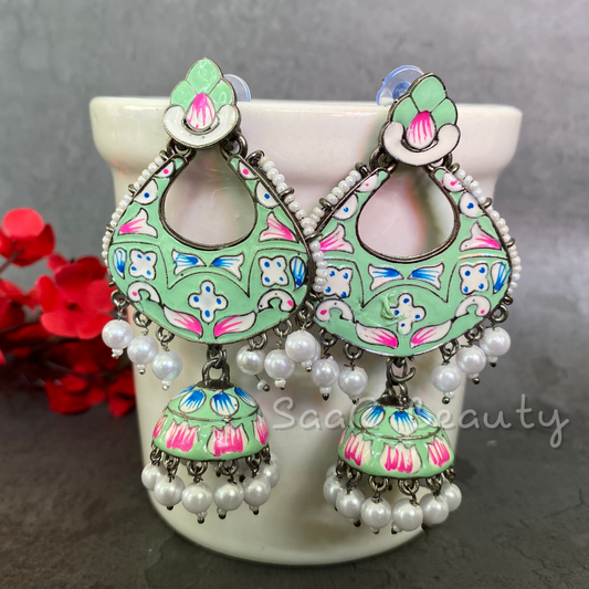 MEENAKARI HARI PRIYA JHUMKA - PASTEL GREEN