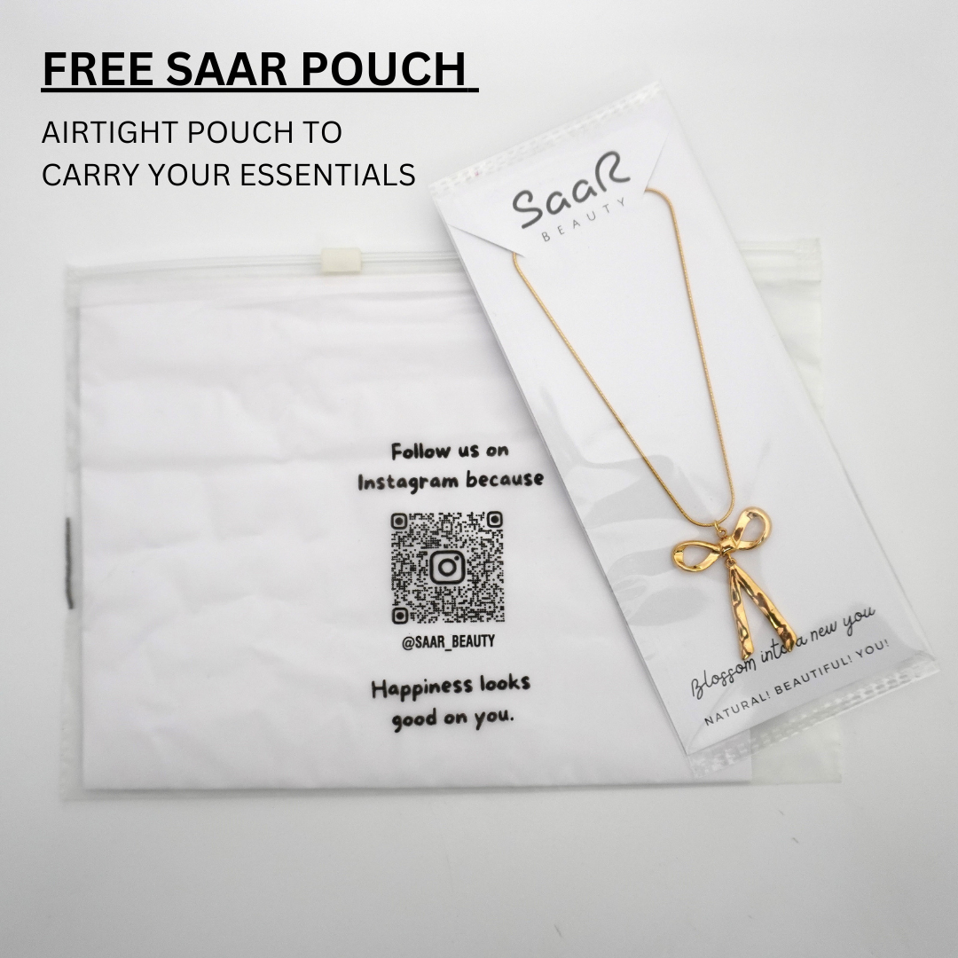 High-quality anti-tarnish necklace featuring a free Saar Beauty airtight pouch to prevent tarnishing.