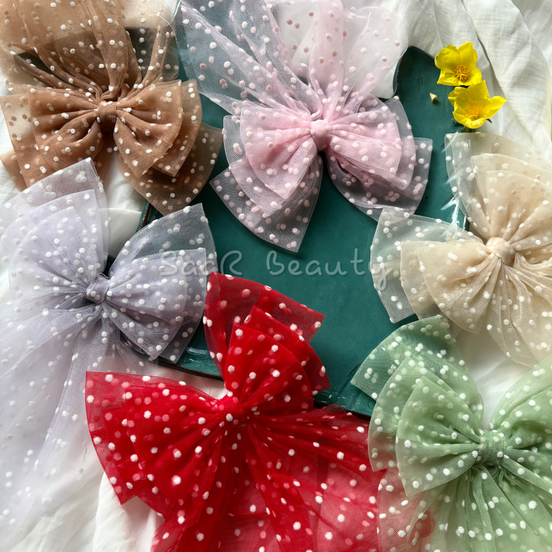 SaaR Beauty 3-Layered Polka Dots Bow Clip for Women | High-Quality Hair Accessory - 6 Unique Designs