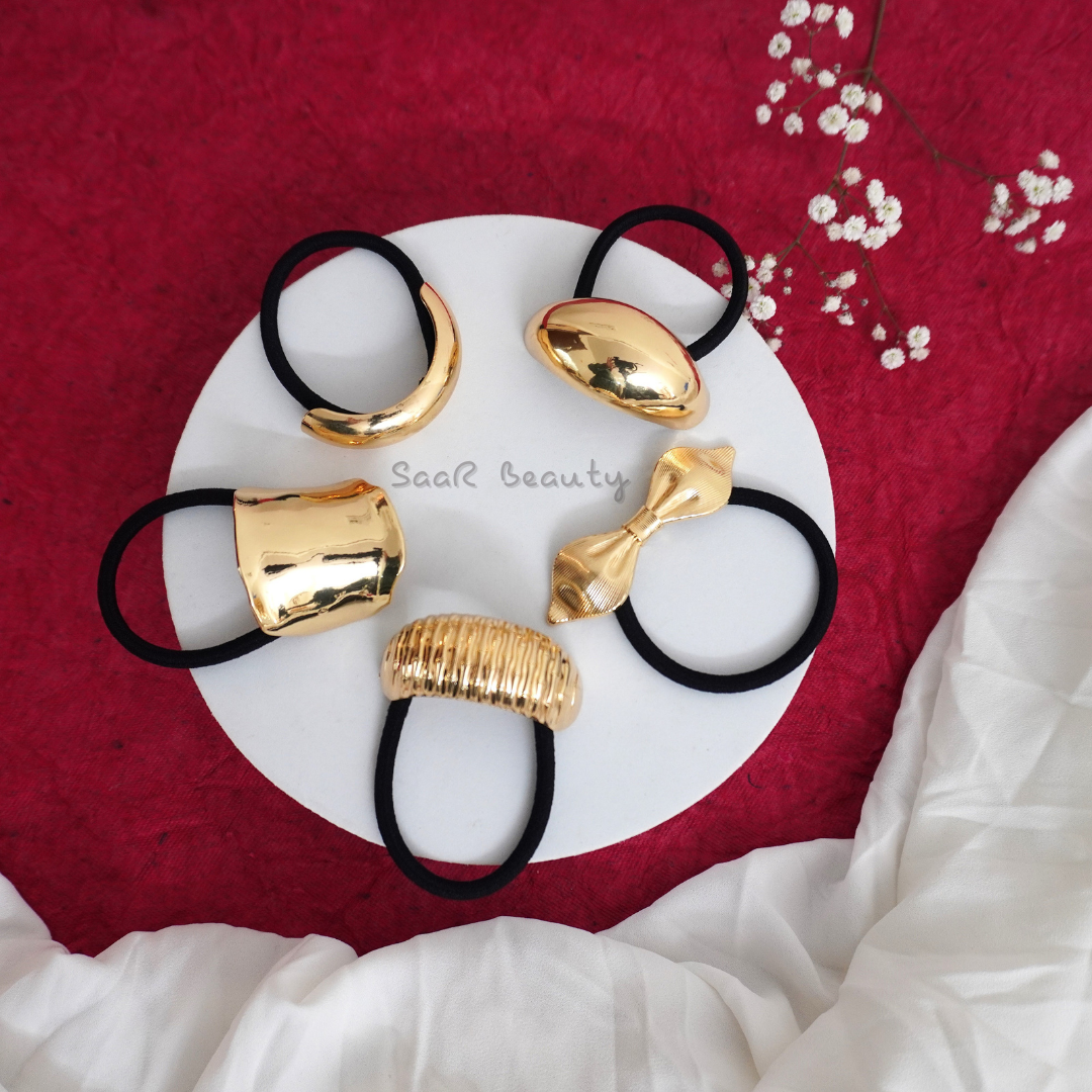 Gold metal hair tie band with anti-tarnish finish by SaaR Beauty