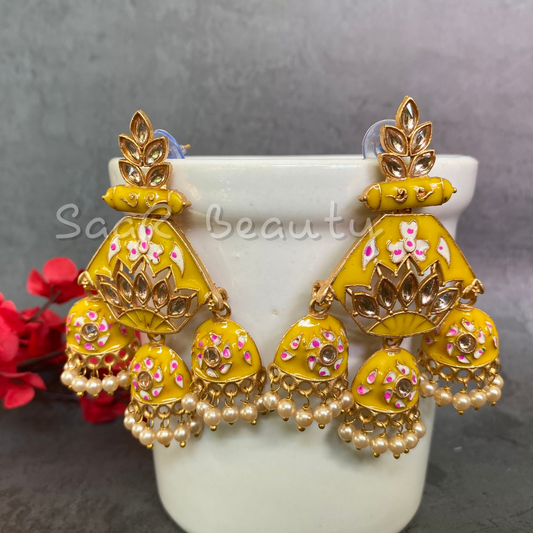 CHITRALEKHA MEENAKARI JHUMKA - YELLOW