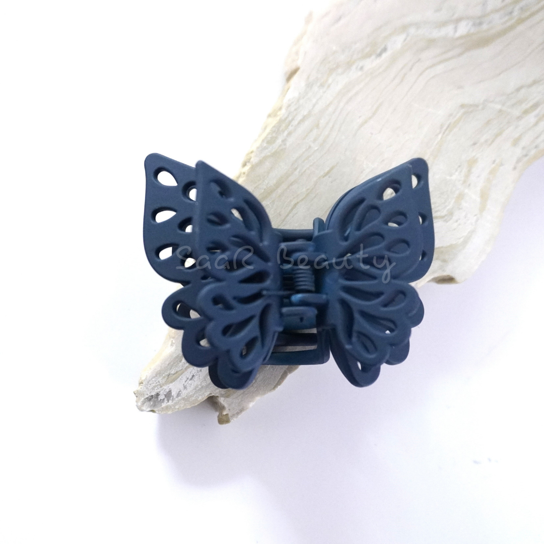 TRIPLE WINGED DESIGNER MEDIUM BUTTERFLY SOLID SHADES CLAW CLUTCHER