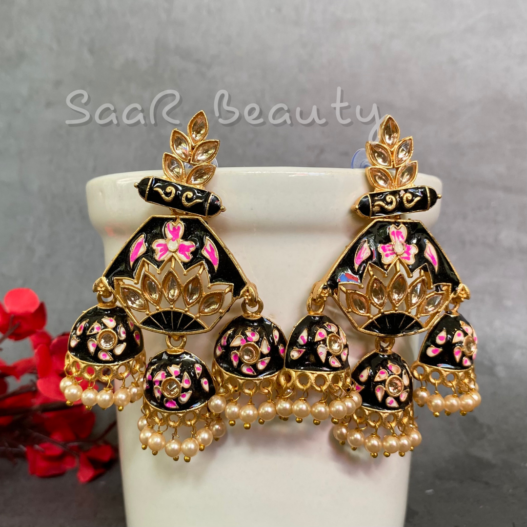 CHITRALEKHA MEENAKARI JHUMKA - BLACK