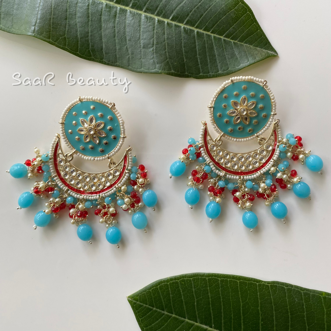 VAISHALI MEENAKARI CHAND BALI SKY BLUE RED