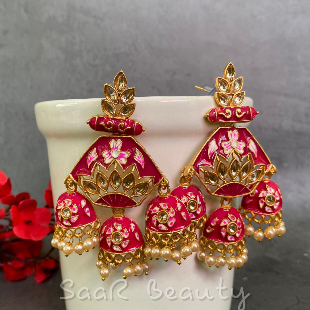 CHITRALEKHA MEENAKARI JHUMKA - DARK PINK