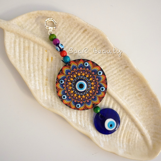 Bohemian Evil Eye Mandala Door Hanging with Glass Protecting Stone