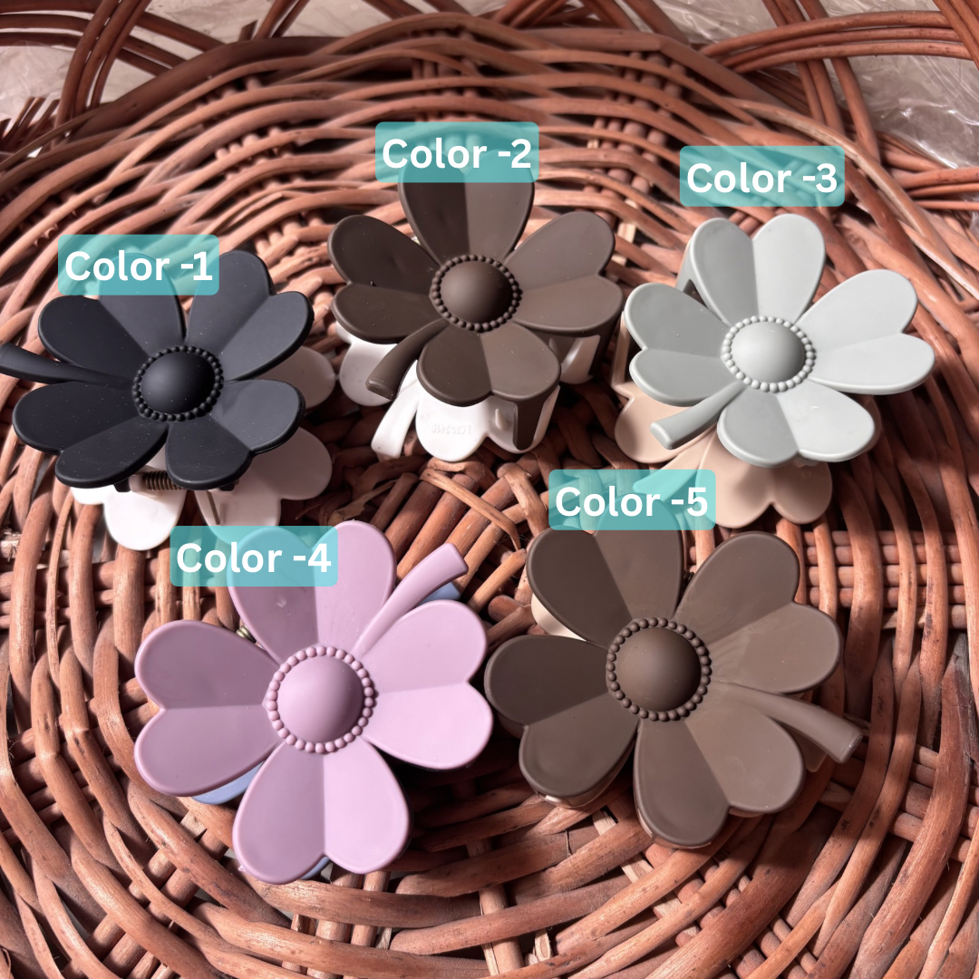 SaaR Beauty Dual Tone Daisy Hair Clutcher | Matte Flower Hair Claw Clip for Women &amp; Girls