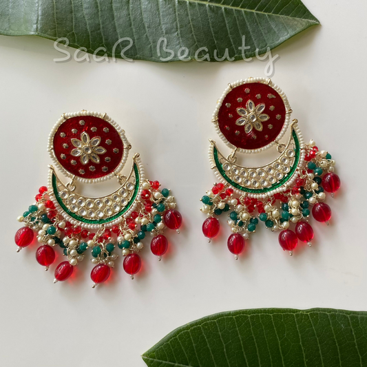 VAISHALI MEENAKARI CHAND BALI GREEN RED