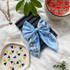 Blue Silk Hair Bow for Women – Luxury Embroidered Hair Accessory