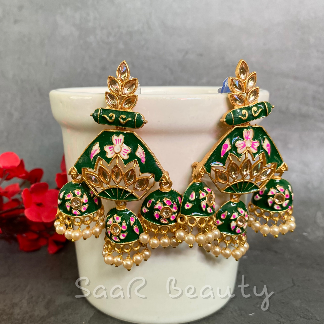 CHITRALEKHA MEENAKARI JHUMKA - GREEN