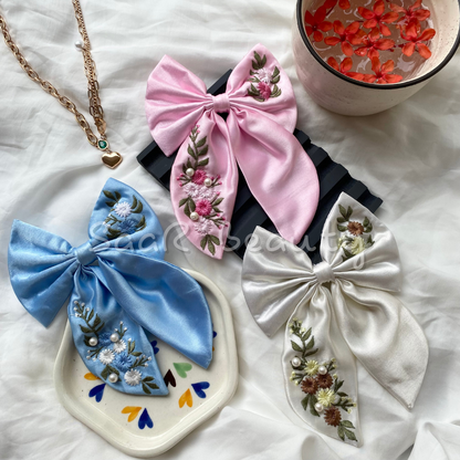 IN HOUSE HAND EMBROIDERY LUX BOW CLIP