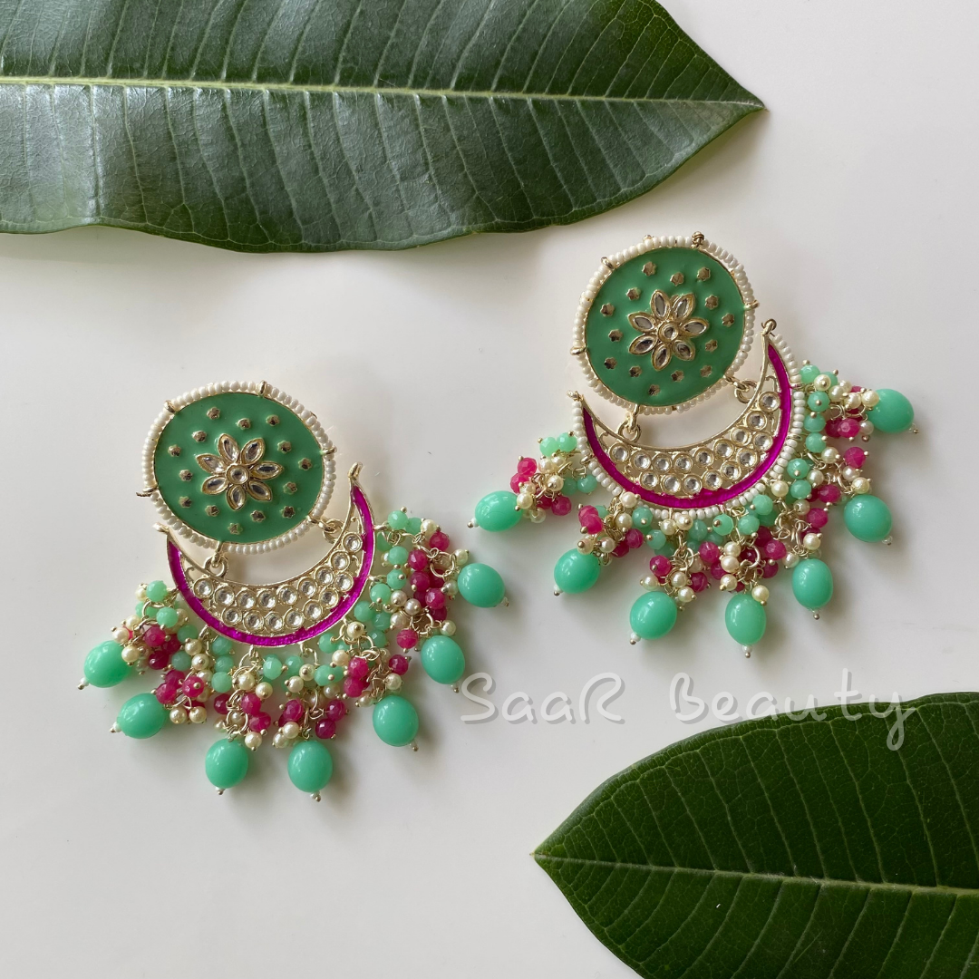 VAISHALI MEENAKARI CHAND BALI PASTEL GREEN RED