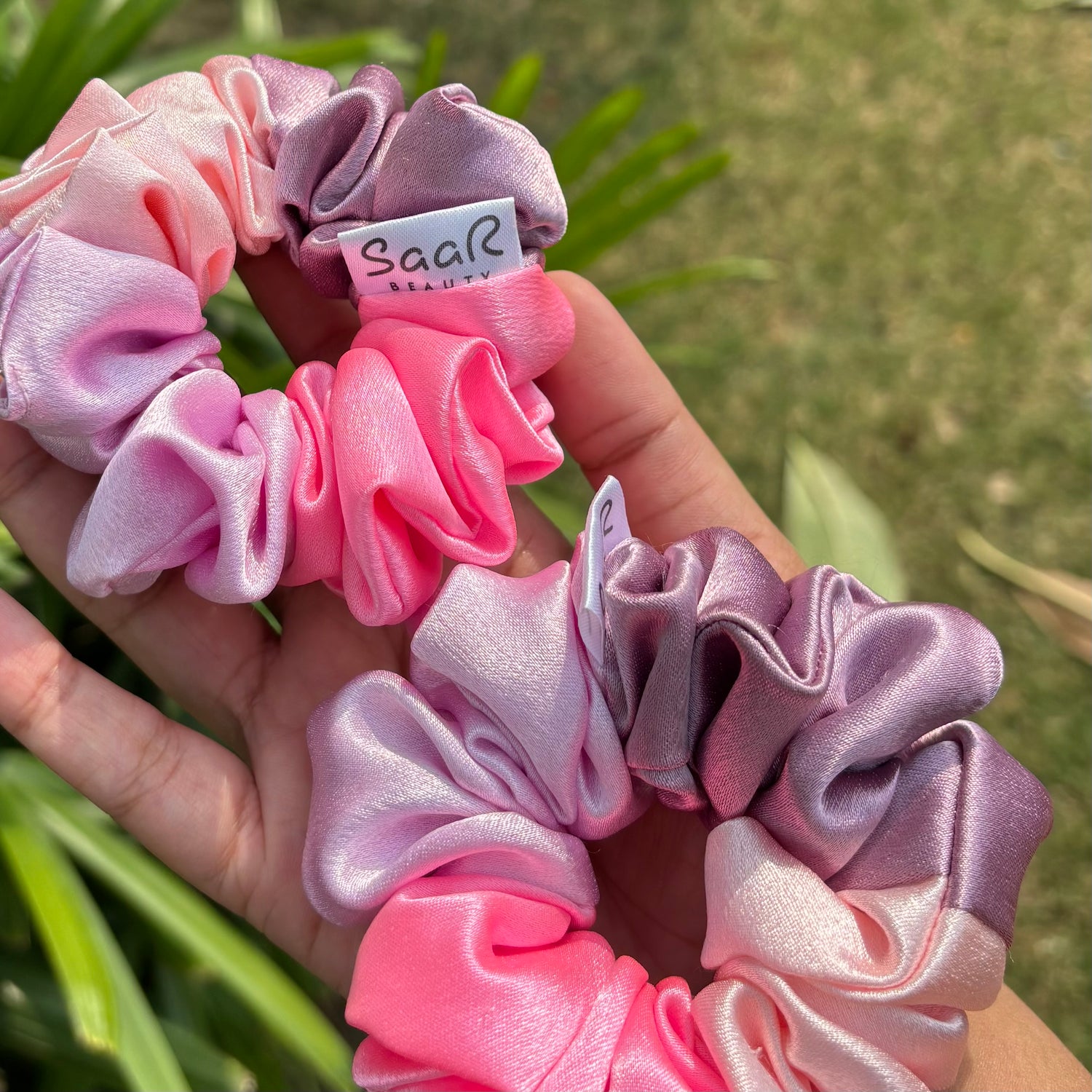 Bubblegum Premium Silk Satin 4-Shade Scrunchies – Smooth, Gentle &amp; Stylish Hair Accessory by Saar Beauty
