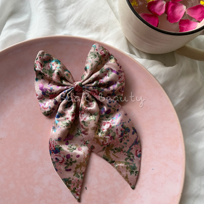 Floral Satin Dual-Sided Bow Clip