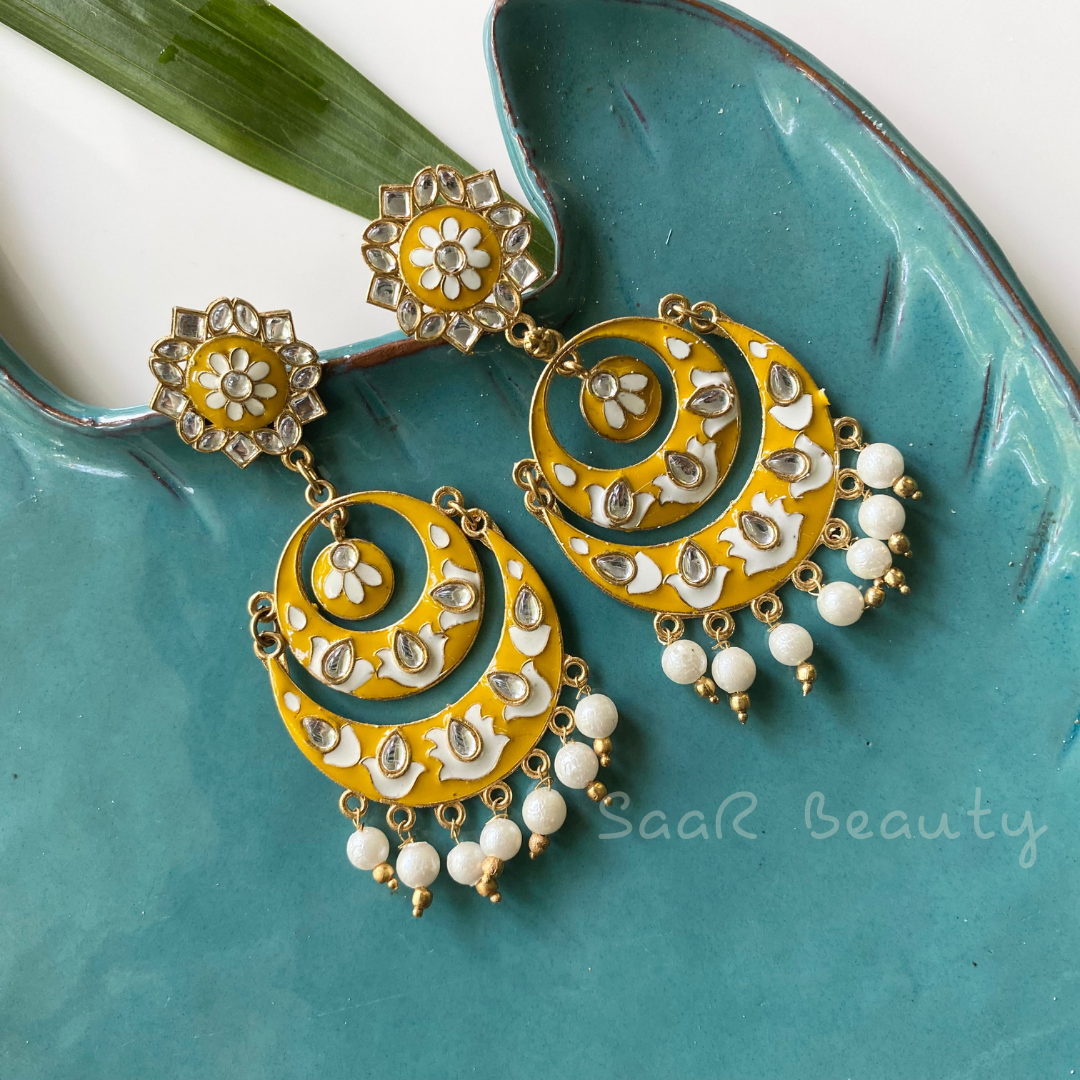 MEENAKARI DO CHAND BALIYA EARRINGS-YELLOW