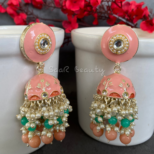 MEENAKARI RADHIKA JHUMKA EARRINGS - BABY PINK