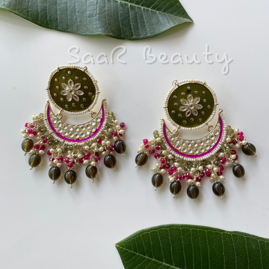 VAISHALI MEENAKARI CHAND BALI PASTEL OLIVE GREEN