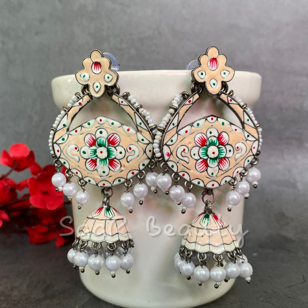 MEENAKARI MADHAVI JHUMKA - PEACH