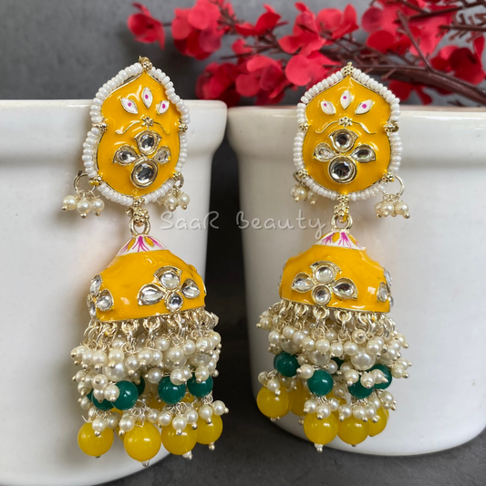 MEENAKARI YASHODA JHUMKA EARRINGS - YELLOW