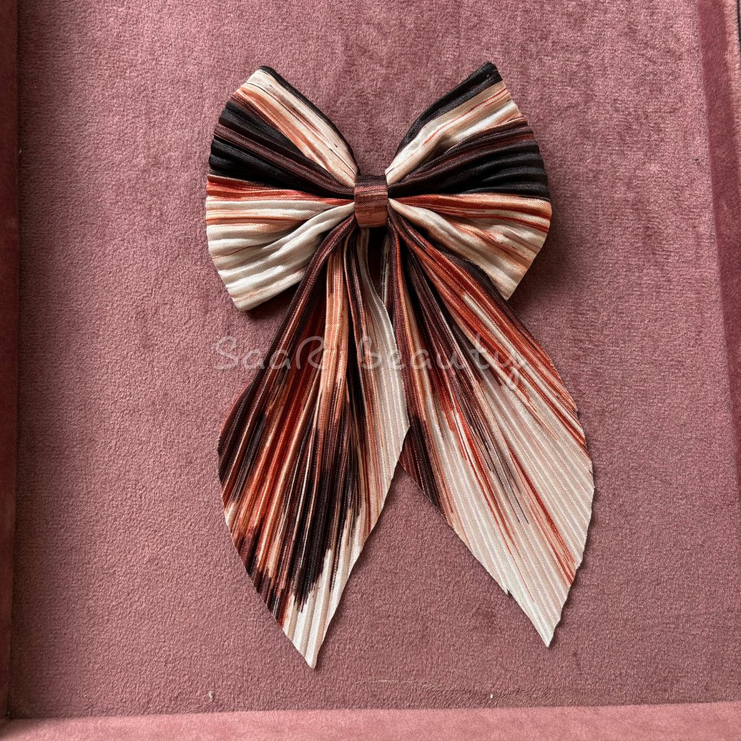 Elegant Dual-Sided Wrinkled Pattern Bow Clip – High-Quality In-House Creation by SaaR Beauty