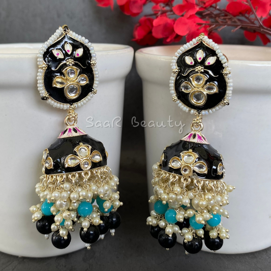 MEENAKARI YASHODA JHUMKA EARRINGS - BLACK