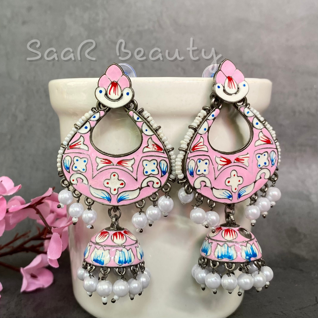 MEENAKARI HARI PRIYA JHUMKA - PASTEL PINK