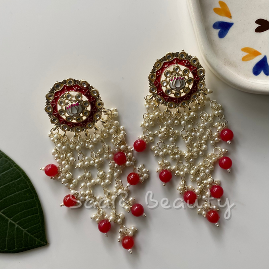 JEEVA MEENAKARI EARRINGS - RED