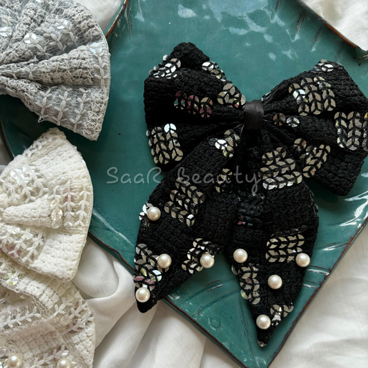 Pearl-Studded Fancy Bow Clip – Premium In-House Design by SaaR Beauty