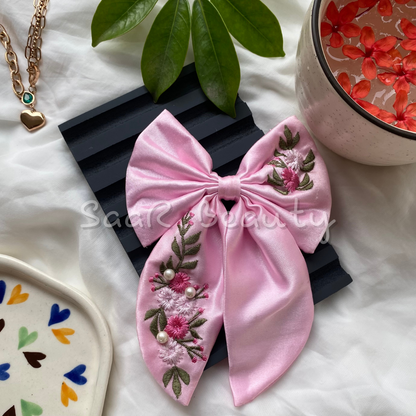 IN HOUSE HAND EMBROIDERY LUX BOW CLIP