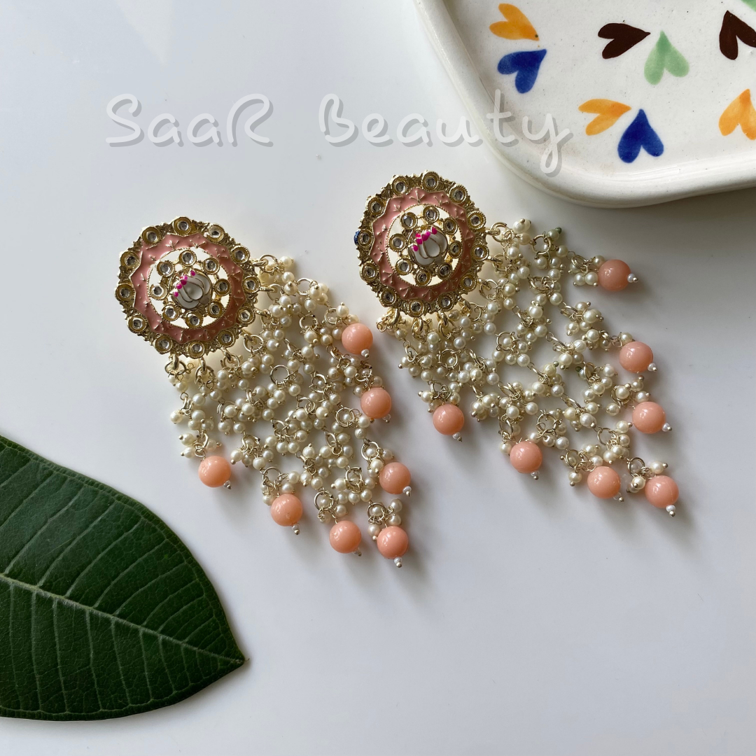 JEEVA MEENAKARI EARRINGS - PEACH