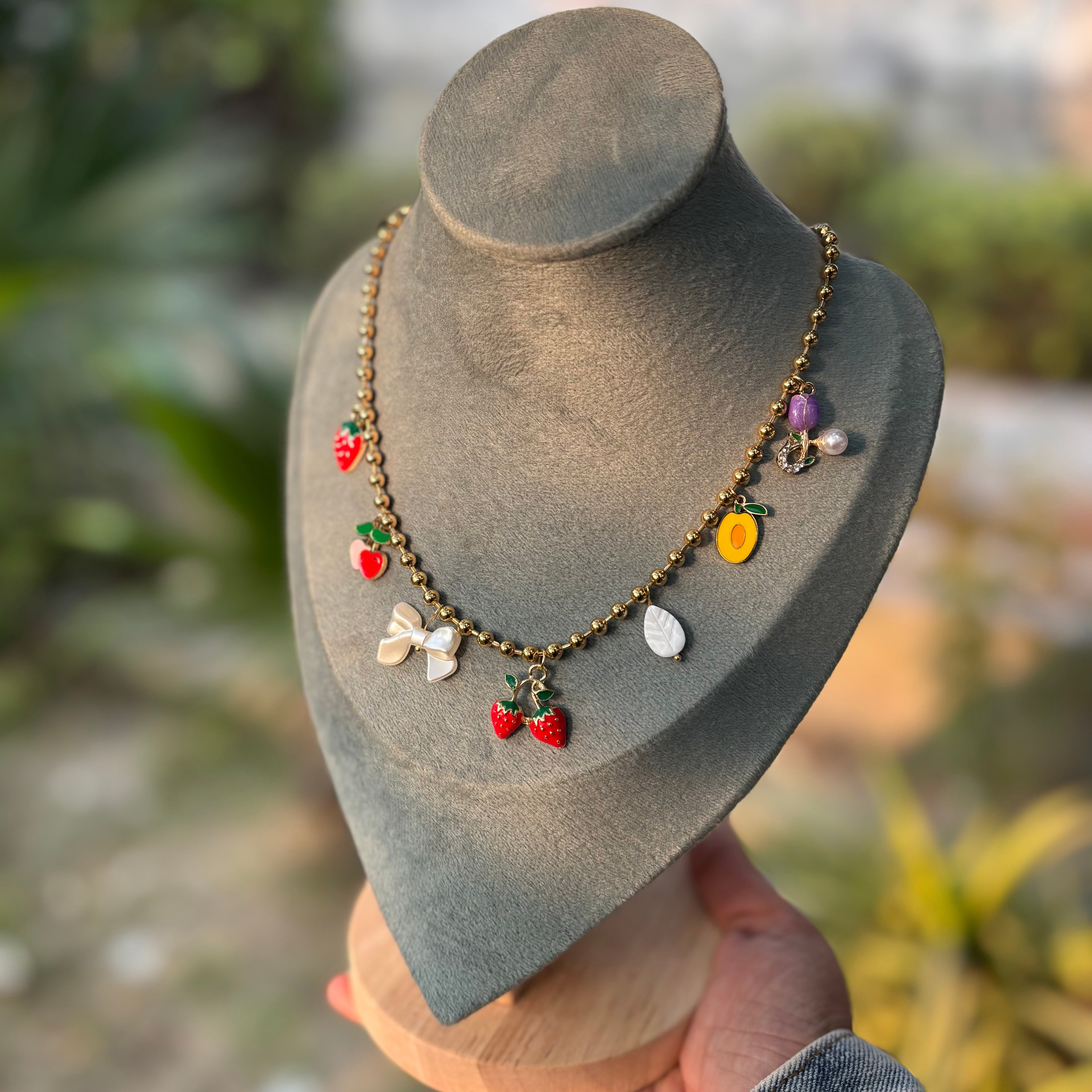 Berry Bloom Waterproof Daily-Wear Charm Necklace