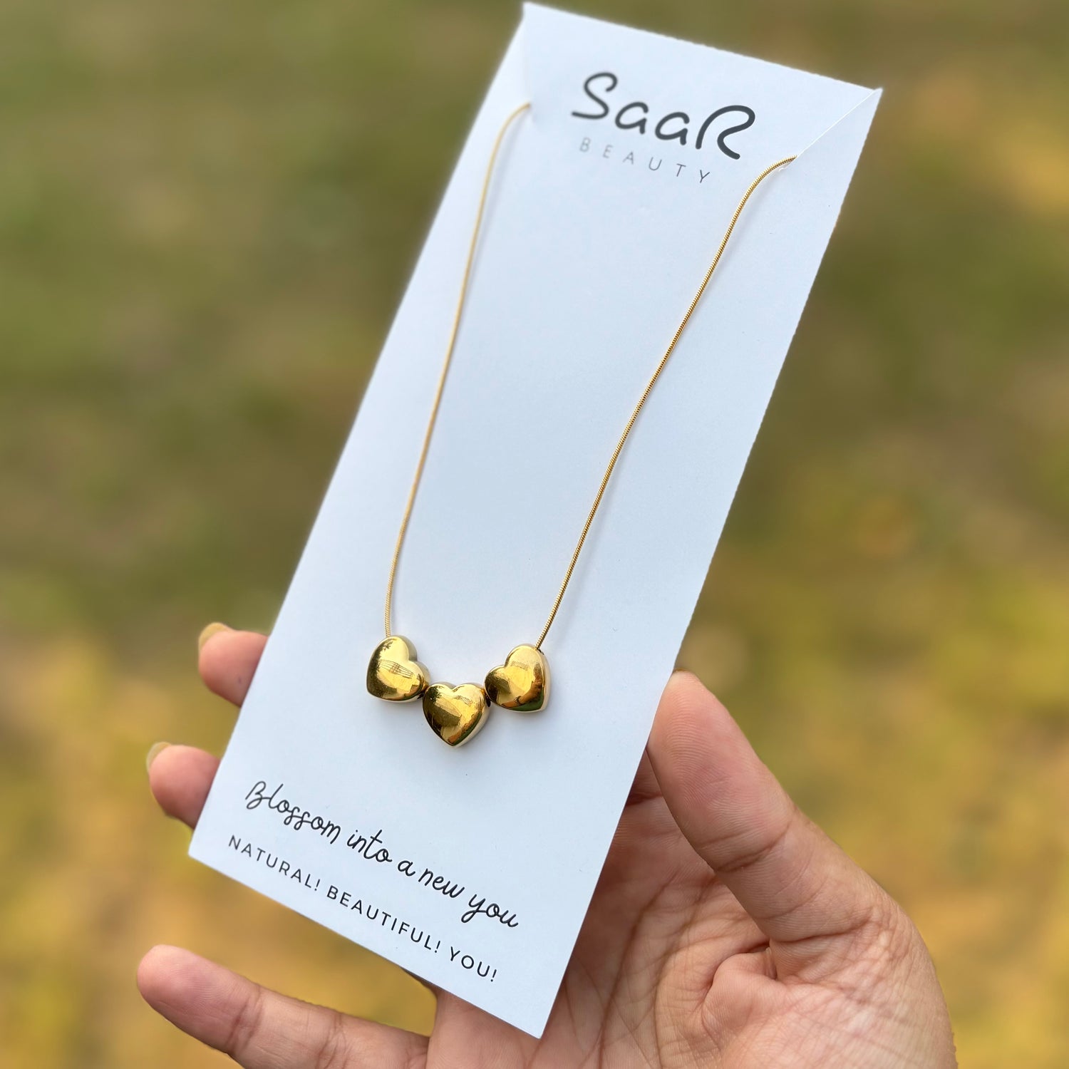 Saar Beauty Triple Heart Anti-Tarnish Necklace – Waterproof, Non-Allergic, Daily Wear Gold Necklace for Women &amp; Girls