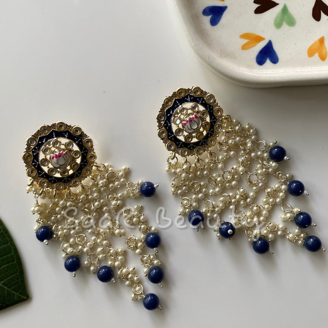 JEEVA MEENAKARI EARRINGS - NAVY BLUE