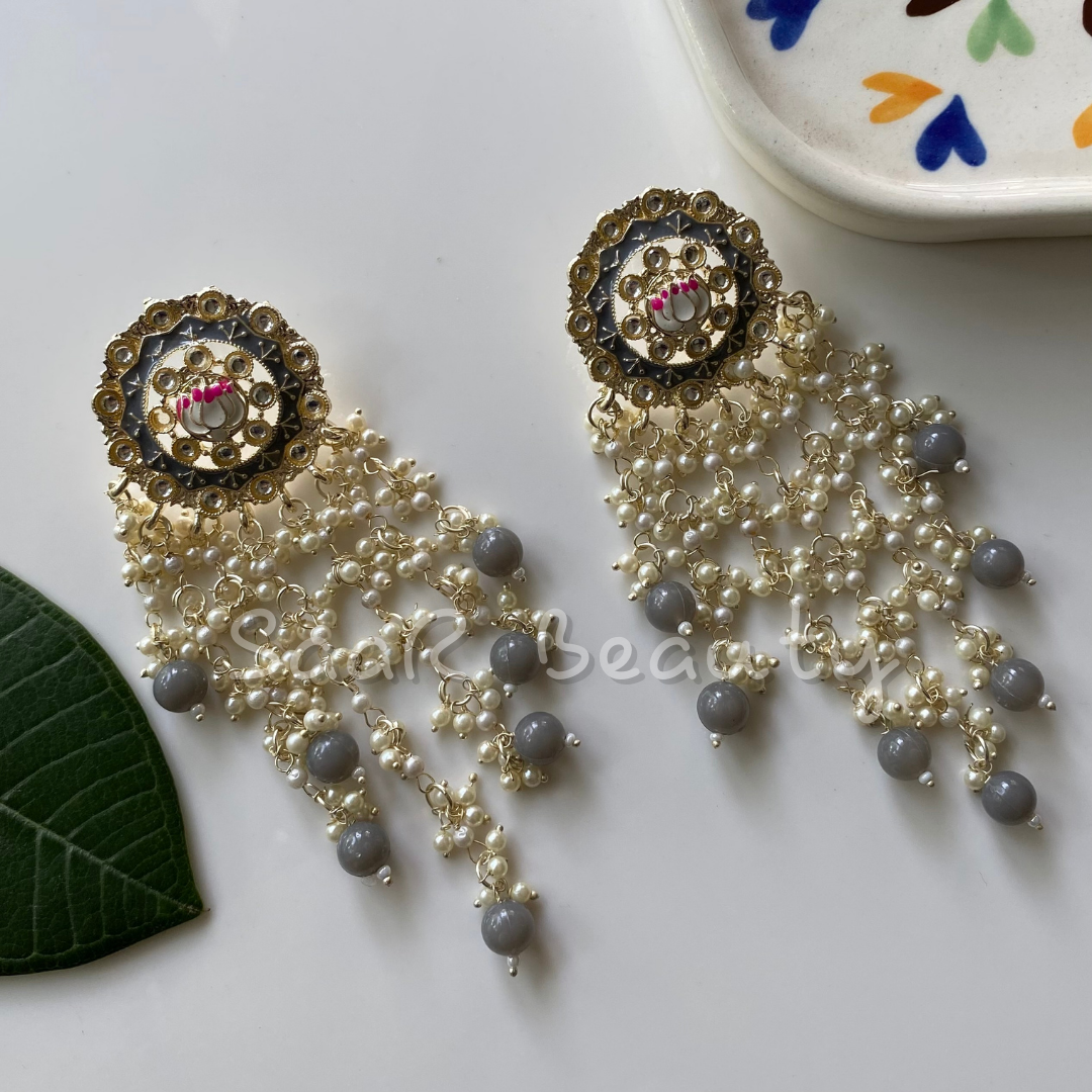 JEEVA MEENAKARI EARRINGS - GRAY