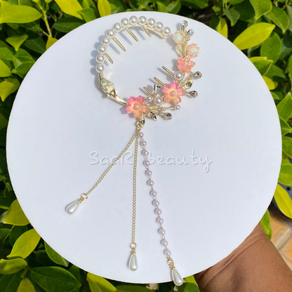 Elegant Bridal Bun Juda Hair Stick with Tassel – Pearl and Floral Design