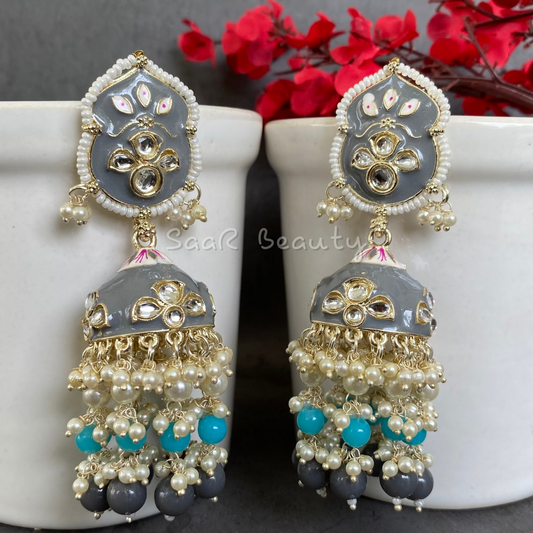 MEENAKARI YASHODA JHUMKA EARRINGS - GREY