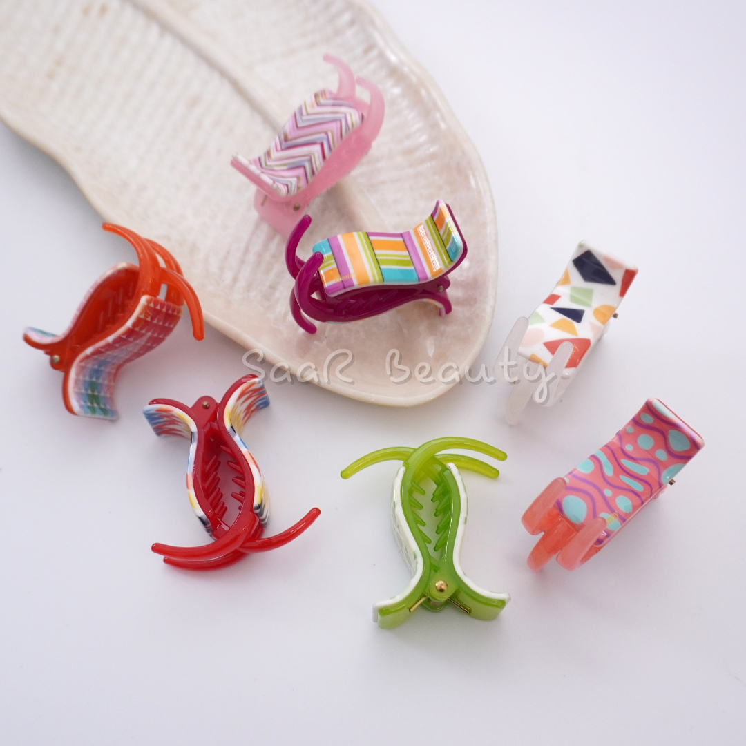 Printed Colorful Hair Jaw Claw Clutcher Clip – Premium Korean Quality for All Hair Types