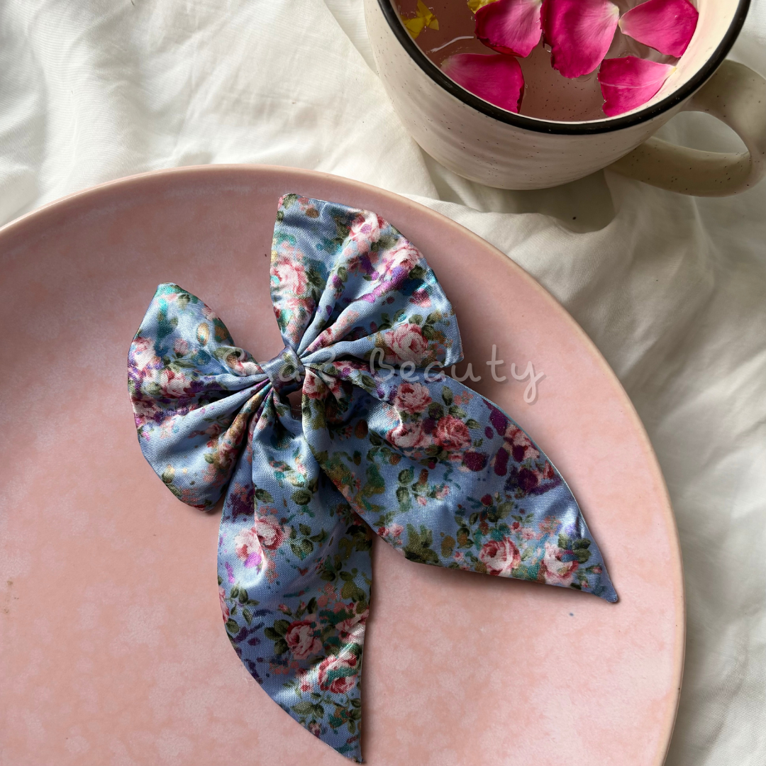 Floral Satin Dual-Sided Bow Clip