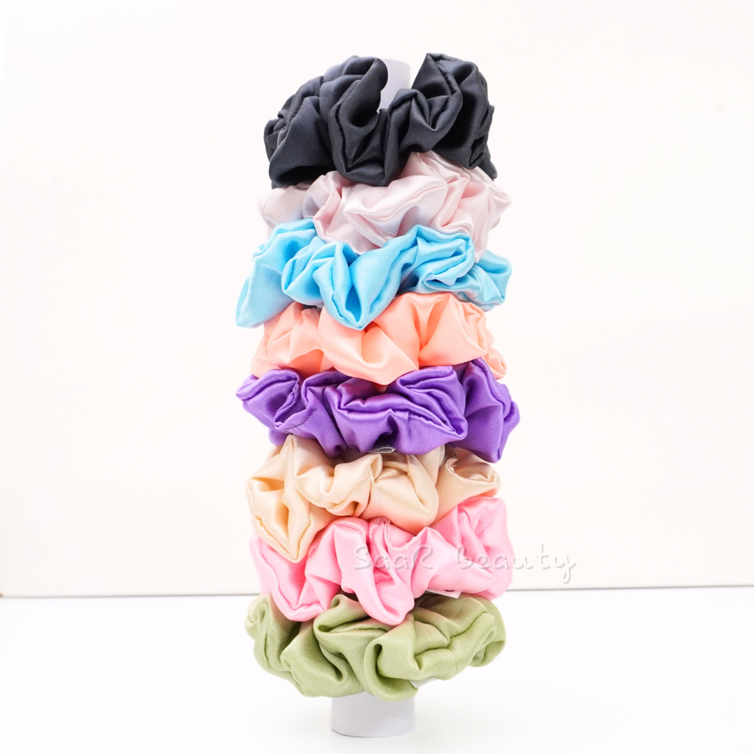Japanese Silk Satin Scrunchie Combo with Hair Tight Saar Beauty Pouch – Perfect Hair Accessory Gift