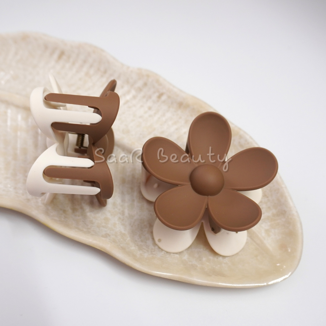 Large Floral Hair Claw Clip - Stylish Flower Design in CoffeeTones