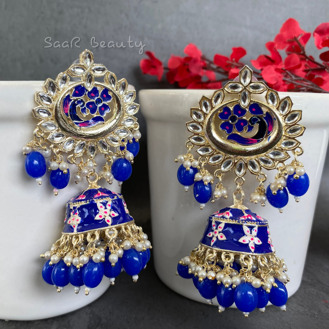 MEENAKARI SHYAMA PYARI JHUMKA EARRINGS - NAVY BLUE