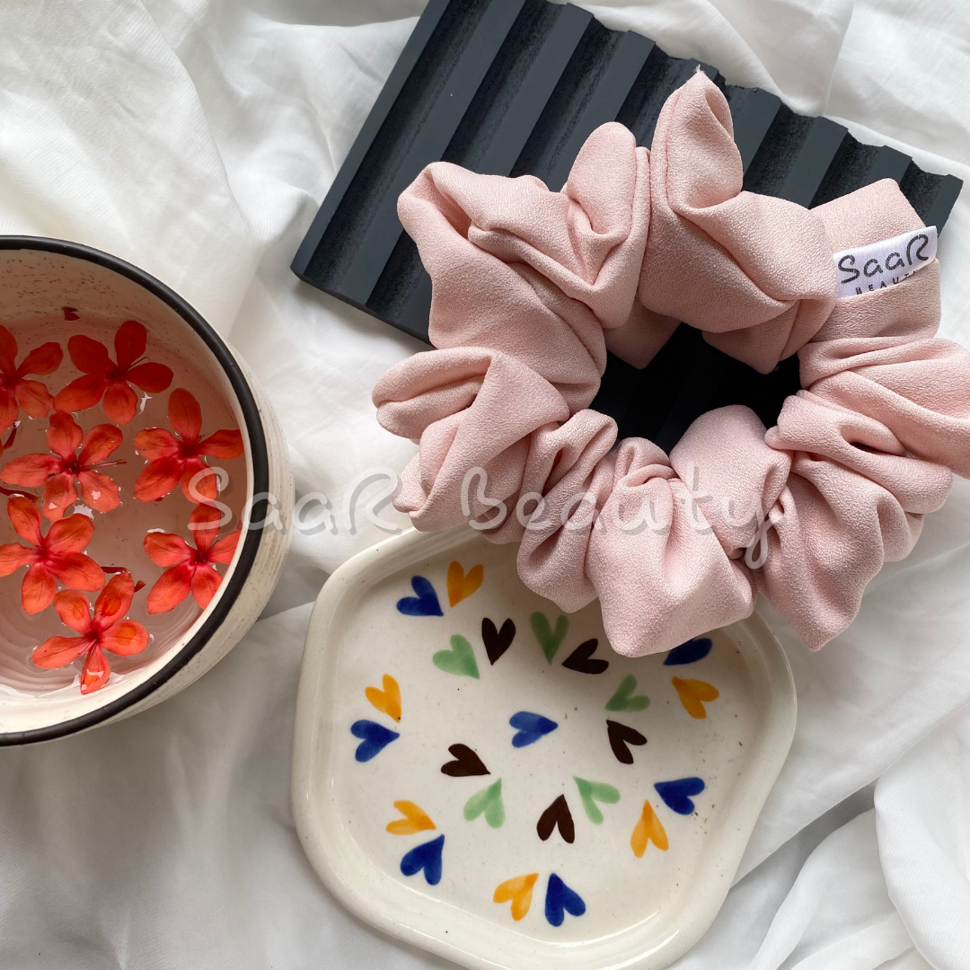 LARGE ROSE PINK GREIGE SCRUNCHIES