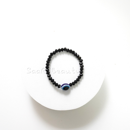 Evil Eye Beaded Bracelet Set - Protective Crystal Bracelets in Black, White & Clear