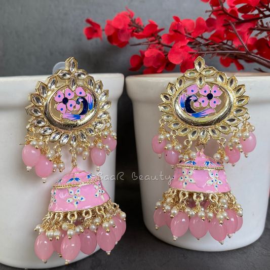 MEENAKARI SHYAMA PYARI JHUMKA EARRINGS - BABY PINK